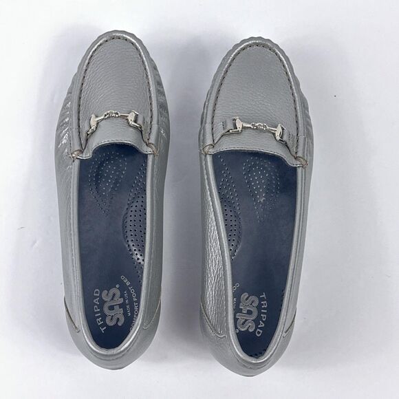 SAS Metro Shoes Womens 7 W Silver Pewter Leather Bit Loafers Tripad Comfort - Picture 7 of 10